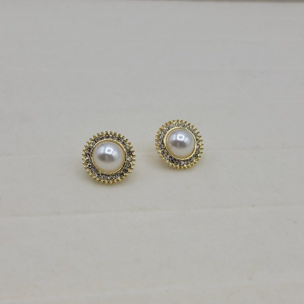 5/$25 Rhinestone Crystal Decorated Faux Pearl Large Stud Post Earrings - Picture 5 of 9